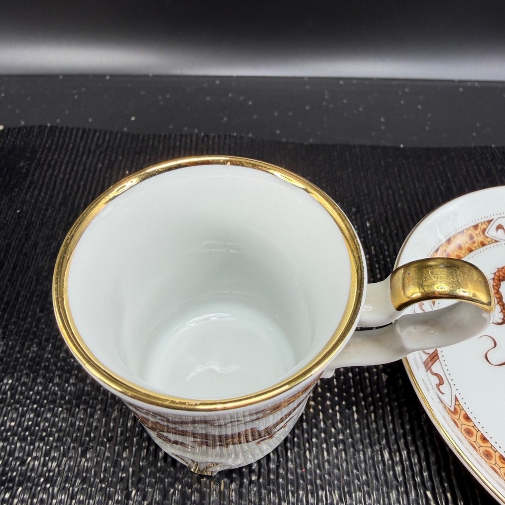 Bareuther Waldsassen Bavaria Germany Dragon Espresso Cup Saucer Set Orange Gold - Picture 15 of 16